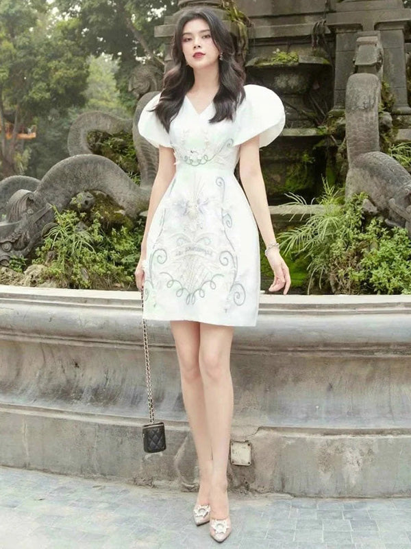Ao Dai Vietnam White Mini Ao Dai-Inspired Mini Dress – aodaistyle Ao Dai Vietnam White Mini Ao Dai-Inspired Mini Dress – aodaistyle