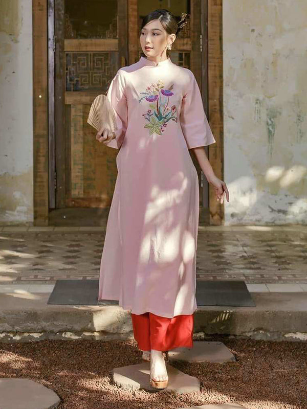 Ao Dai Vietnam Light Pink Ao Dai Dress Includes One Ao Dai Top And Pan aodaistyle Ao Dai Vietnam Light Pink Ao Dai Dress Includes One Ao Dai Top And Pan aodaistyle