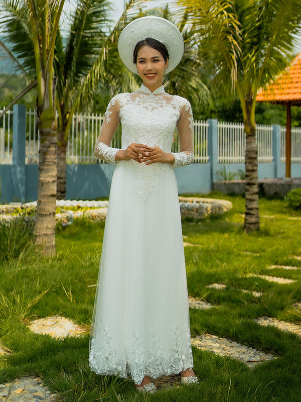 White Ao Dai Wedding Vietnamese Dress aodaistyle White Ao Dai Wedding Vietnamese Dress aodaistyle
