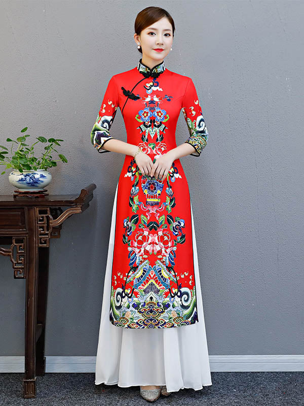 Ao Dai Vietnamese Dress Half Sleeves Two Pieces Aodaistyle aodaistyle Ao Dai Vietnamese Dress Half Sleeves Two Pieces Aodaistyle aodaistyle