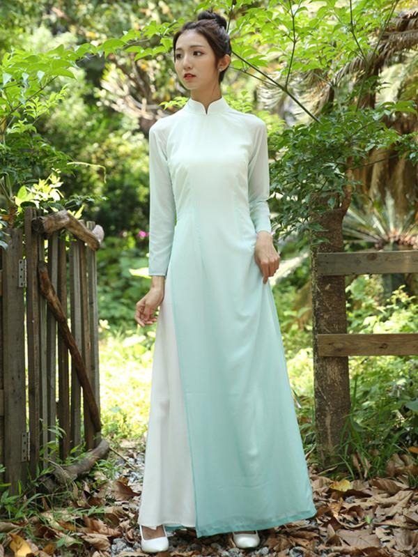 Ao Dai Vietnamese Dress Long Sleeves Aodaistyle Gradient Green Split S aodaistyle Ao Dai Vietnamese Dress Long Sleeves Aodaistyle Gradient Green Split S aodaistyle