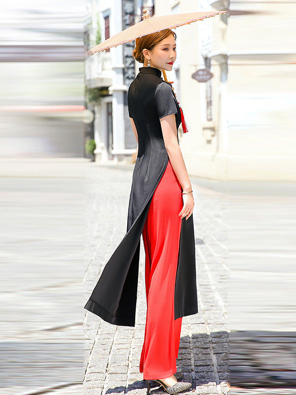 Vietnamese Ao Dai Dress Short Sleeves Aodaistyle aodaistyle